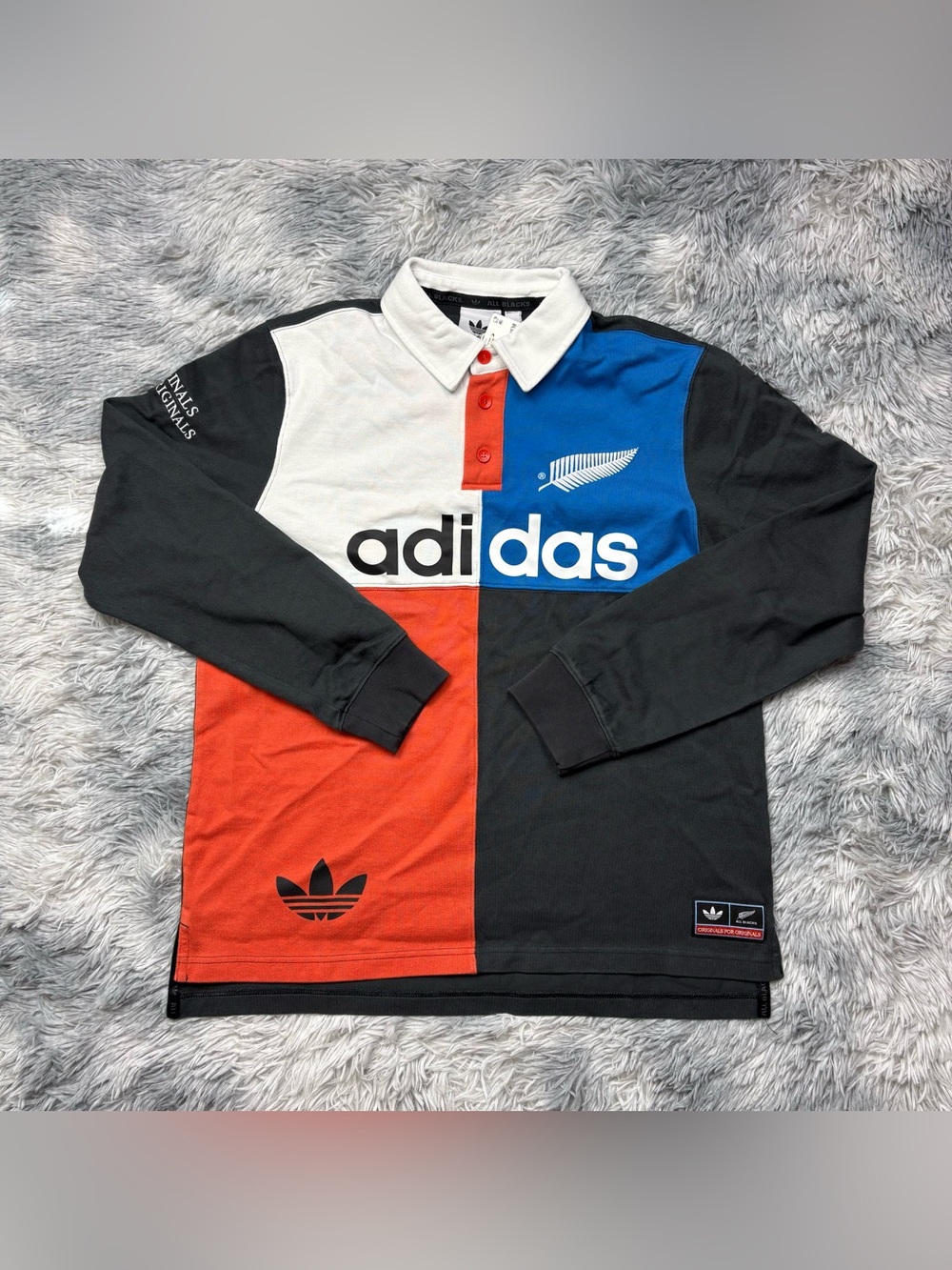 Adidas All Blacks Long Sleeve Colorblock Rugby Polo Shirt